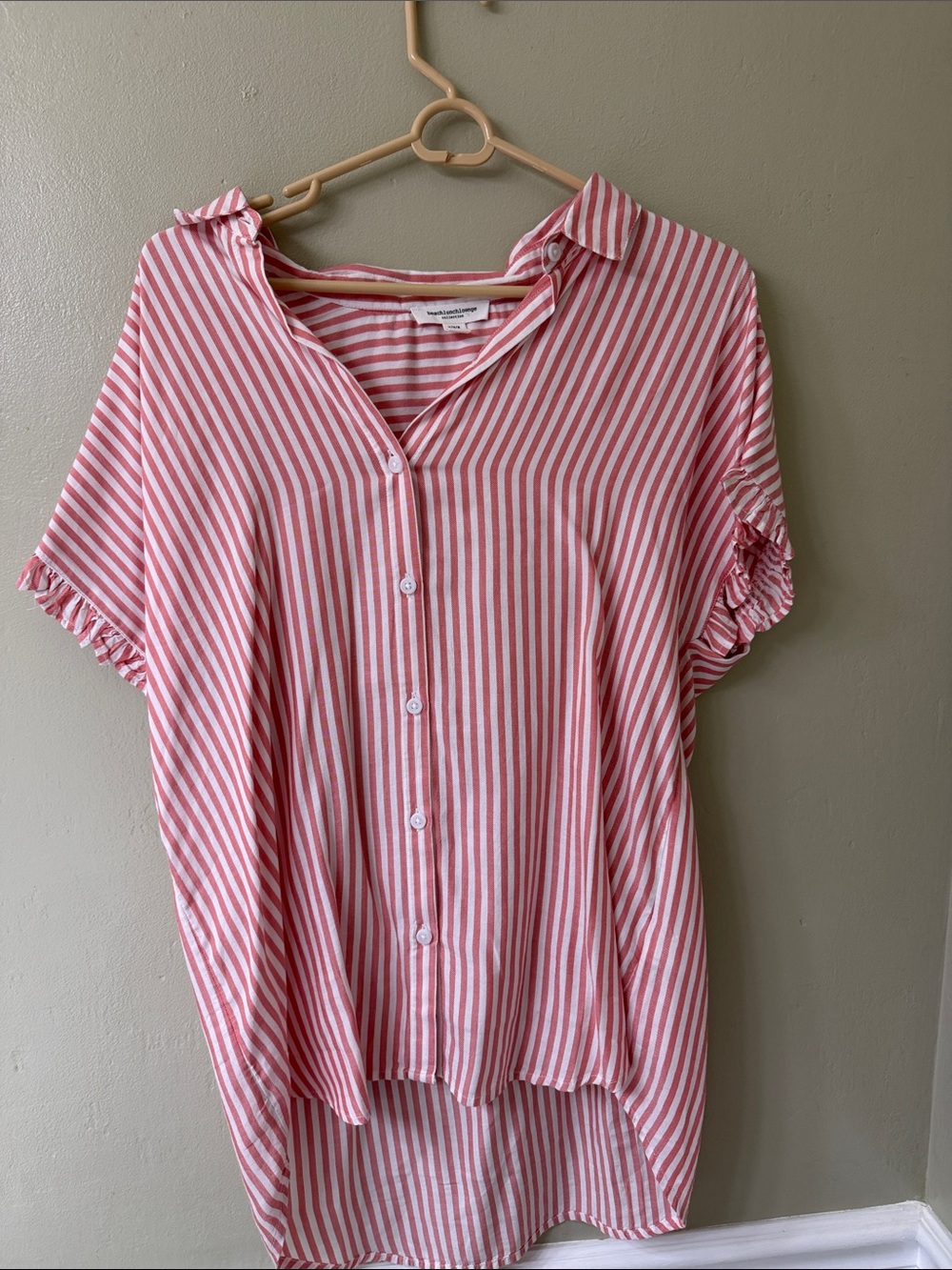 beachlunchlounge Pink and White Striped Button-Down Shirt